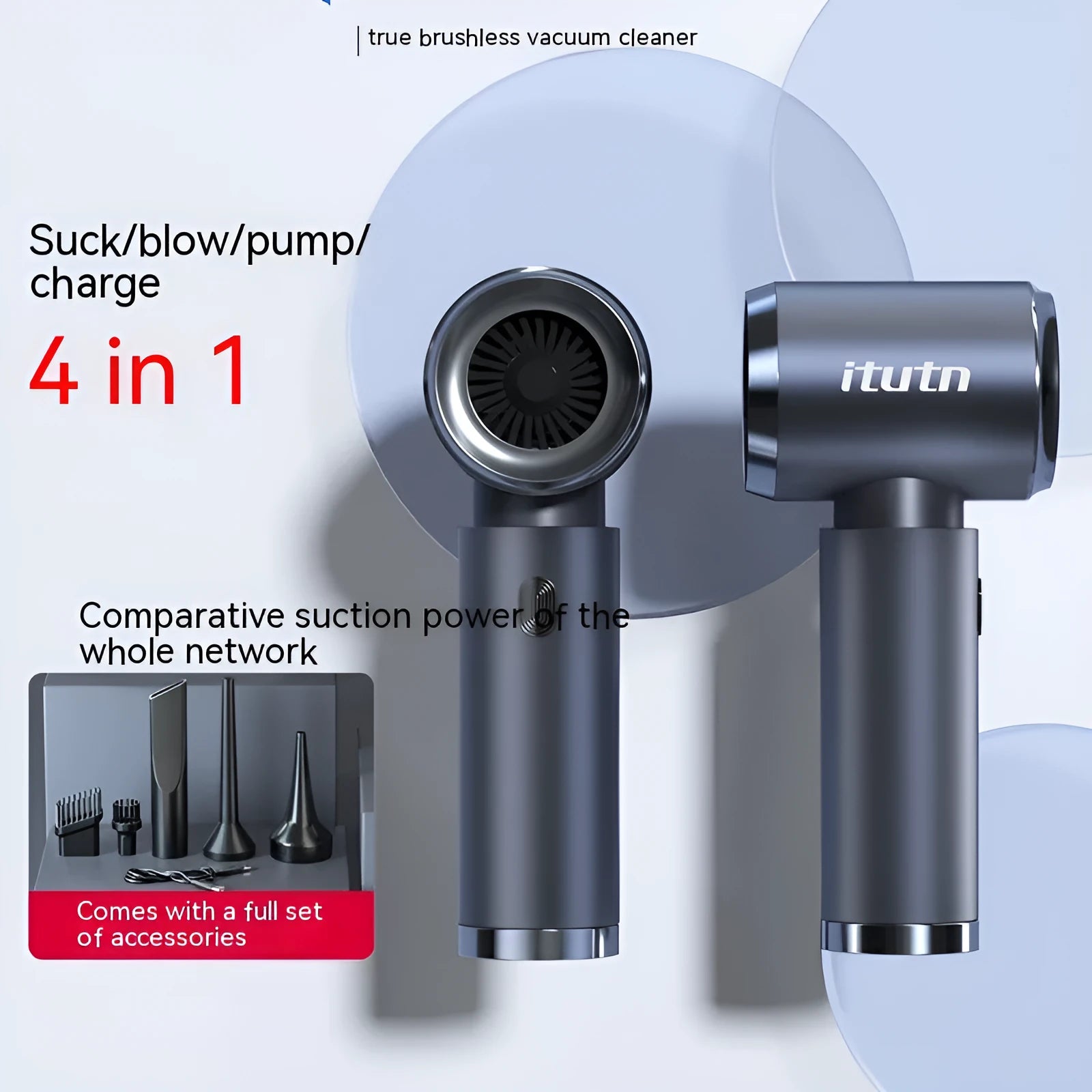Handheld car vacuum cleaner in space gray with strong suction nozzle for vehicle interior cleaning