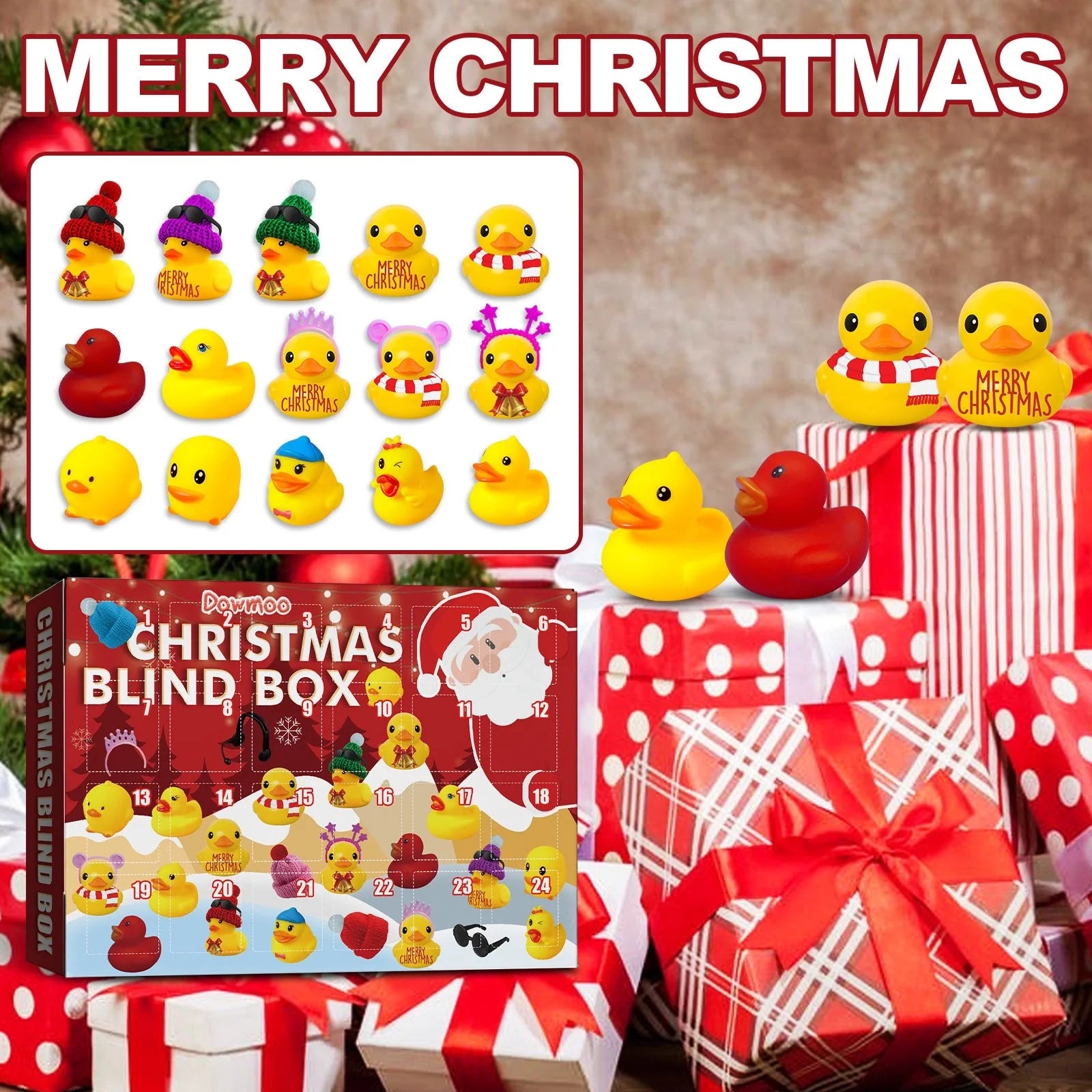 24 Days Countdown Christmas Advent Calendar Set with Funny Ducks Bath Toy for Kids