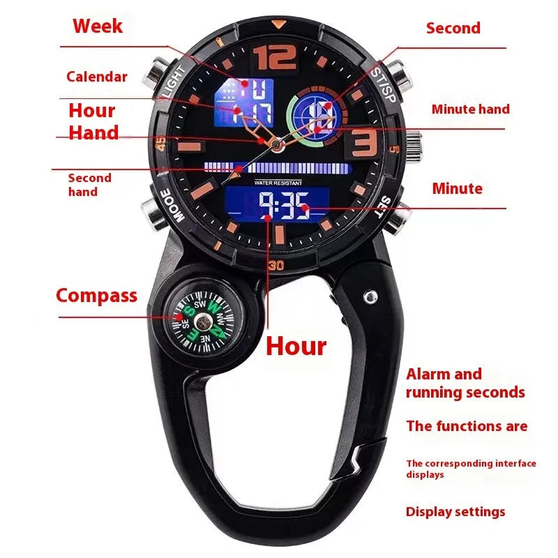 Compass round screen outdoor mountaineering buckle watch with titanium metal buckle and alloy strap
