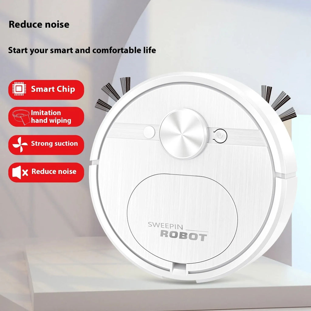 8023 Series robot vacuum cleaner and mop in black or white, with charging cable and cleaning accessories.