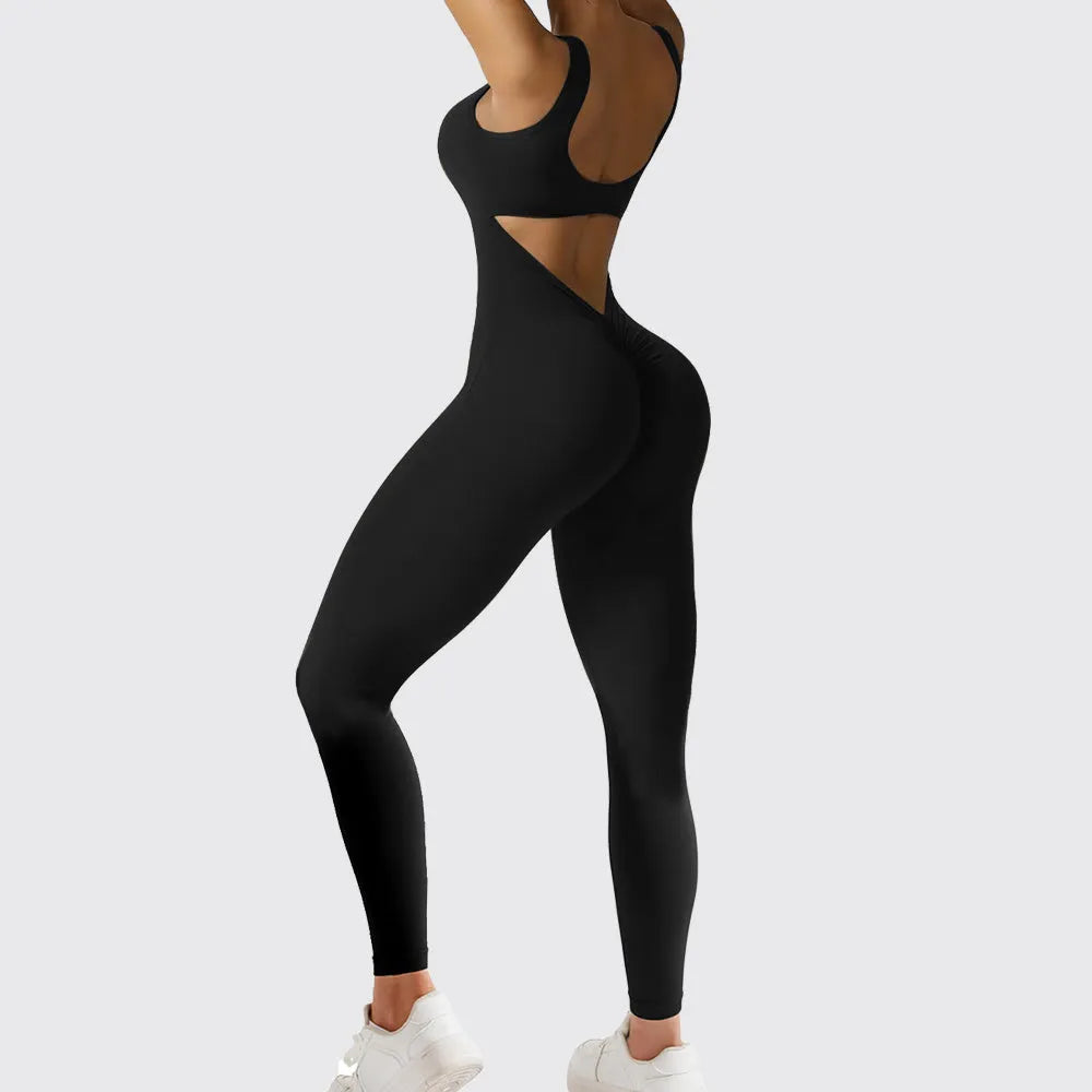 Women's sleeveless flare jumpsuit fitness yoga pants in high elasticity polyester fabric
