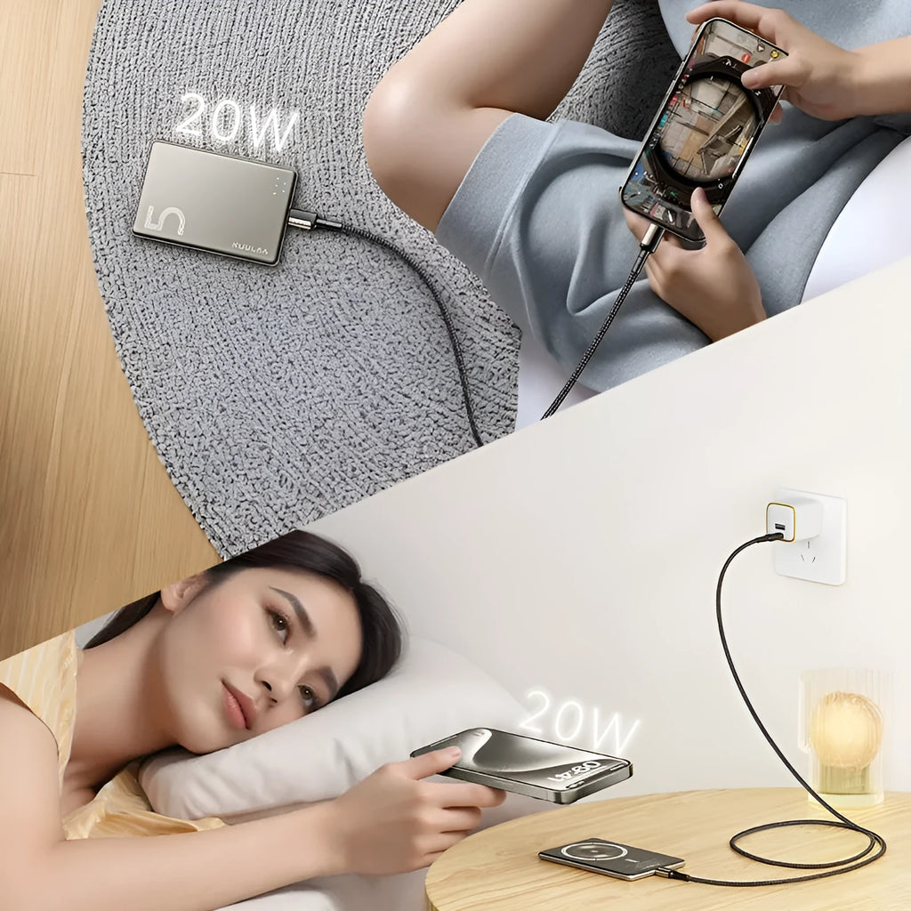 Ultra-thin magnetic wireless power bank with alloy shell in neutral titanium colour-changing finish