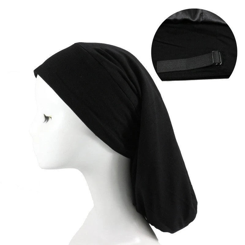 Women's adjustable satin-lined nightcap in various colours for hair protection