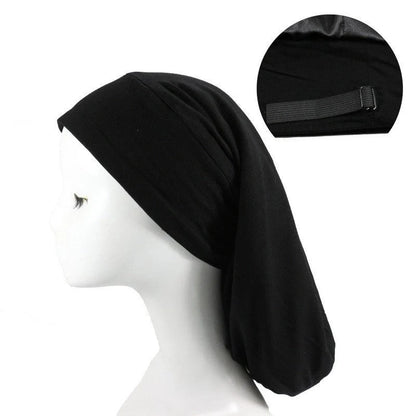Women's adjustable satin-lined nightcap in various colours for hair protection