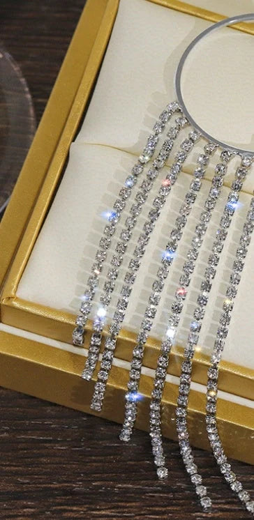 Women's long tassel earrings with 14K real gold plating and geometric design