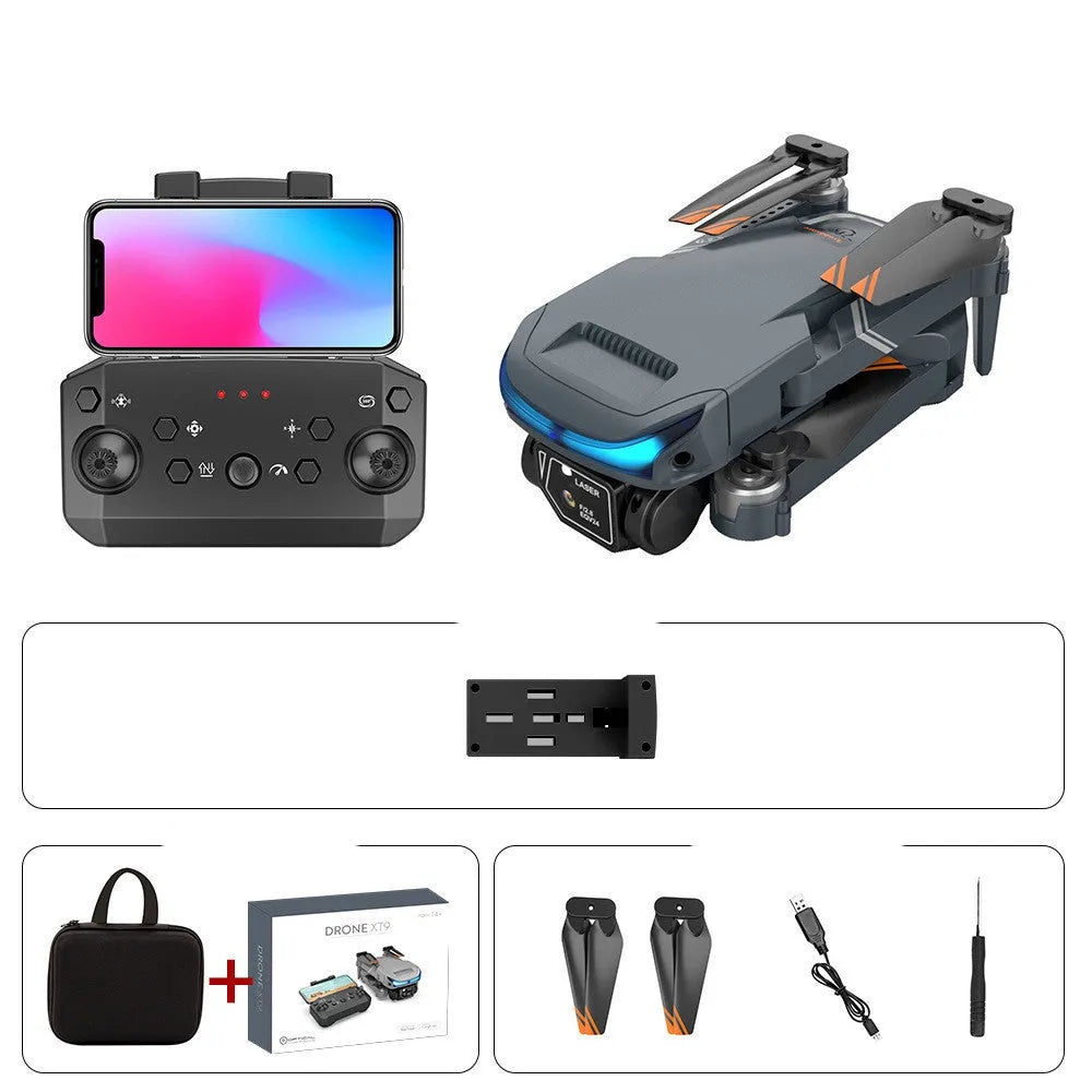 High-definition dual-lens multi-rotor remote control drone with foldable arms, black colour, 4K camera