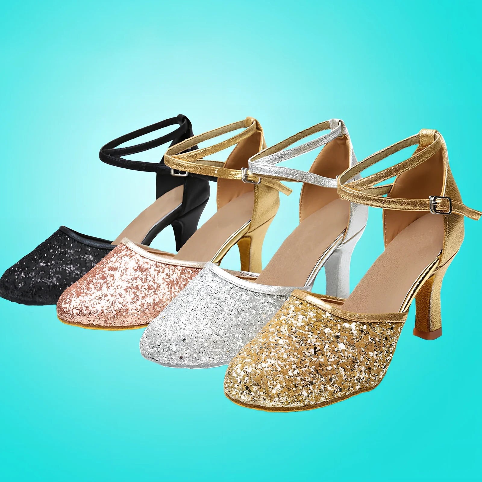 Women's silver high-heeled Latin dance shoes with 7cm heel, sequins, pointed toe, size 36-41