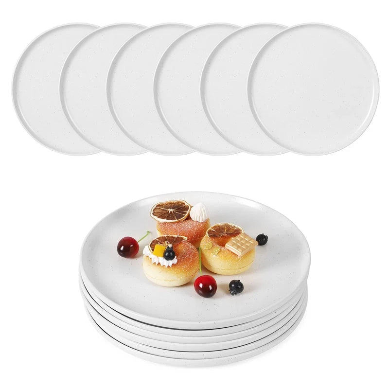 Set of 6 ceramic plates for steak, salad, and more, microwave and dishwasher safe