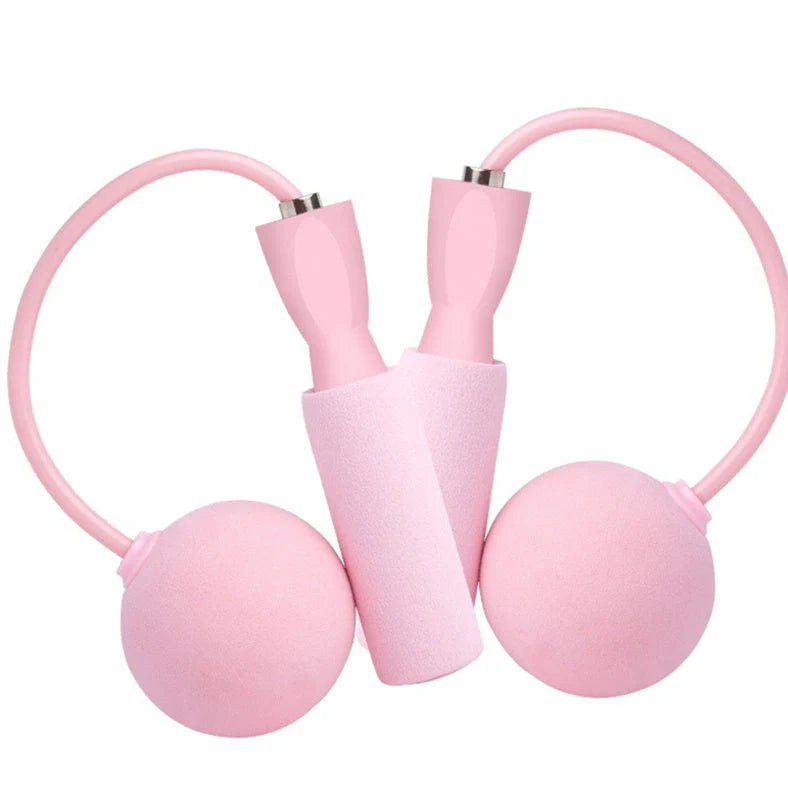 Weighted cordless jump rope with blue handles and PVC-coated steel rope for indoor fitness training