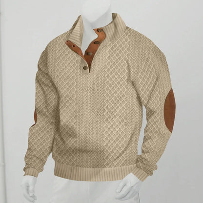 Stand collar long sleeve jacquard knitted pullover sweater in various colours