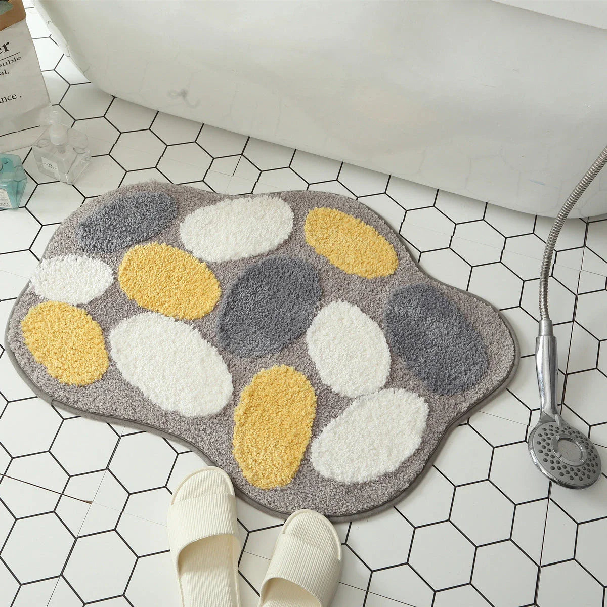 Stylish egg-shaped entrance mat made of premium polyester fabric with non-slip rubber backing, available in various sizes and colors to suit any Kiwi home's decor