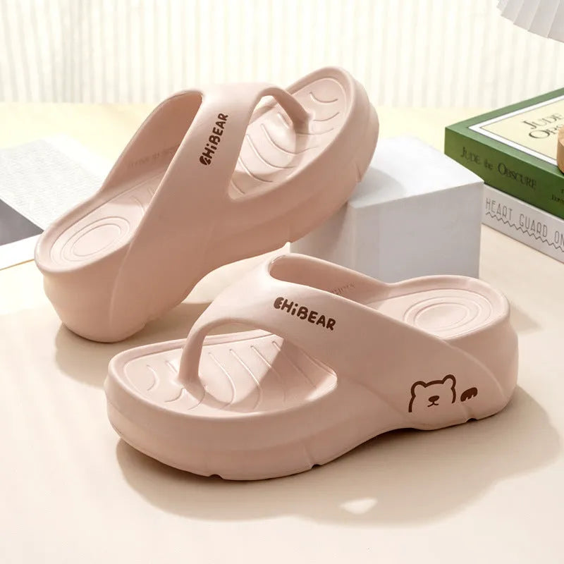 Thick-soled non-slip EVA flip flops for women, fish mouth toe, available in beige, khaki, black, pink, size 35-40