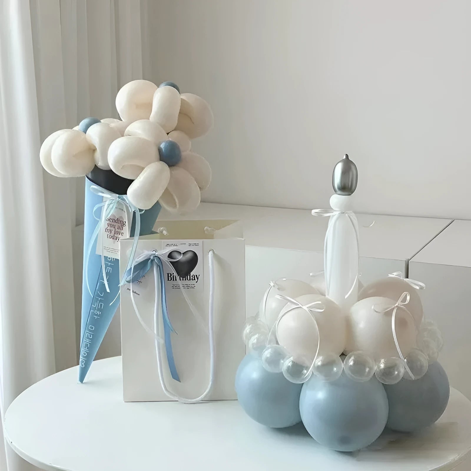 Finished round balloon bouquet cake decoration set for parties and celebrations