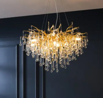 Postmodern light luxury water drop crystal chandelier aluminium frame 600mm diameter 9W LED
