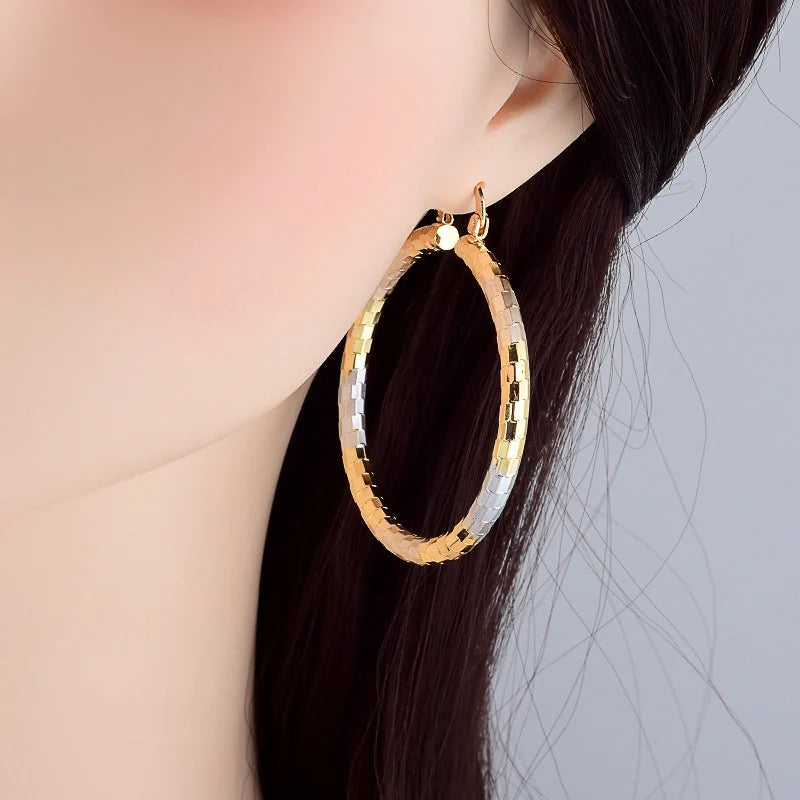 Gold geometric alloy earrings with ring detail, perfect for modern styling