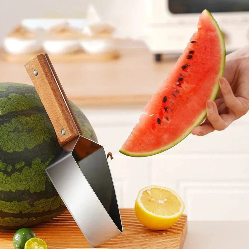 Stainless steel watermelon splitter with triangle cutting design for easy fruit slicing