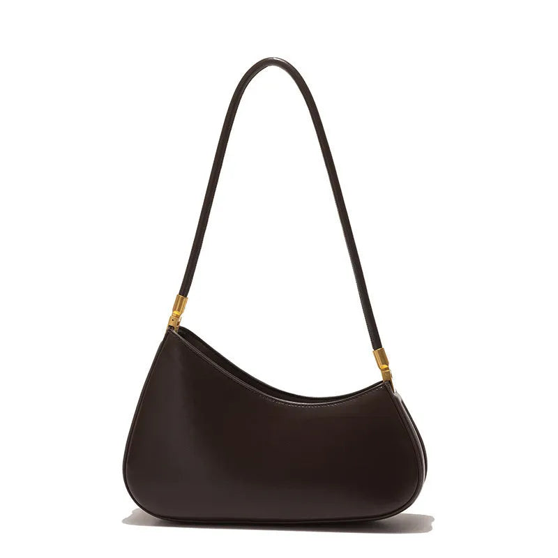 Women's oval-shaped retro underarm bag in various colours with a single shoulder strap.