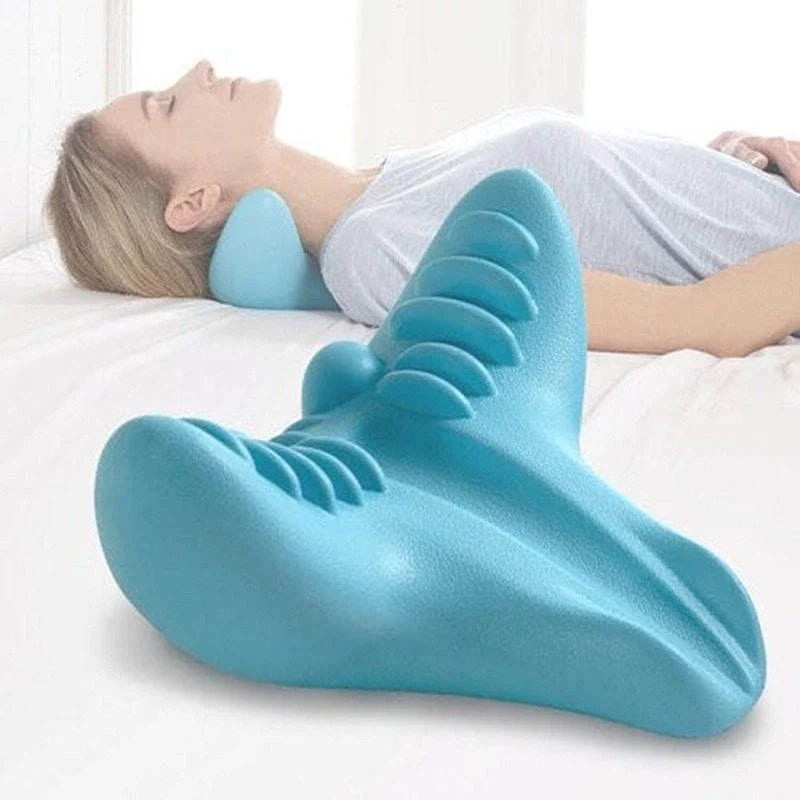 Blue cervical spine massage pillow with gravity acupressure design for neck pain relief