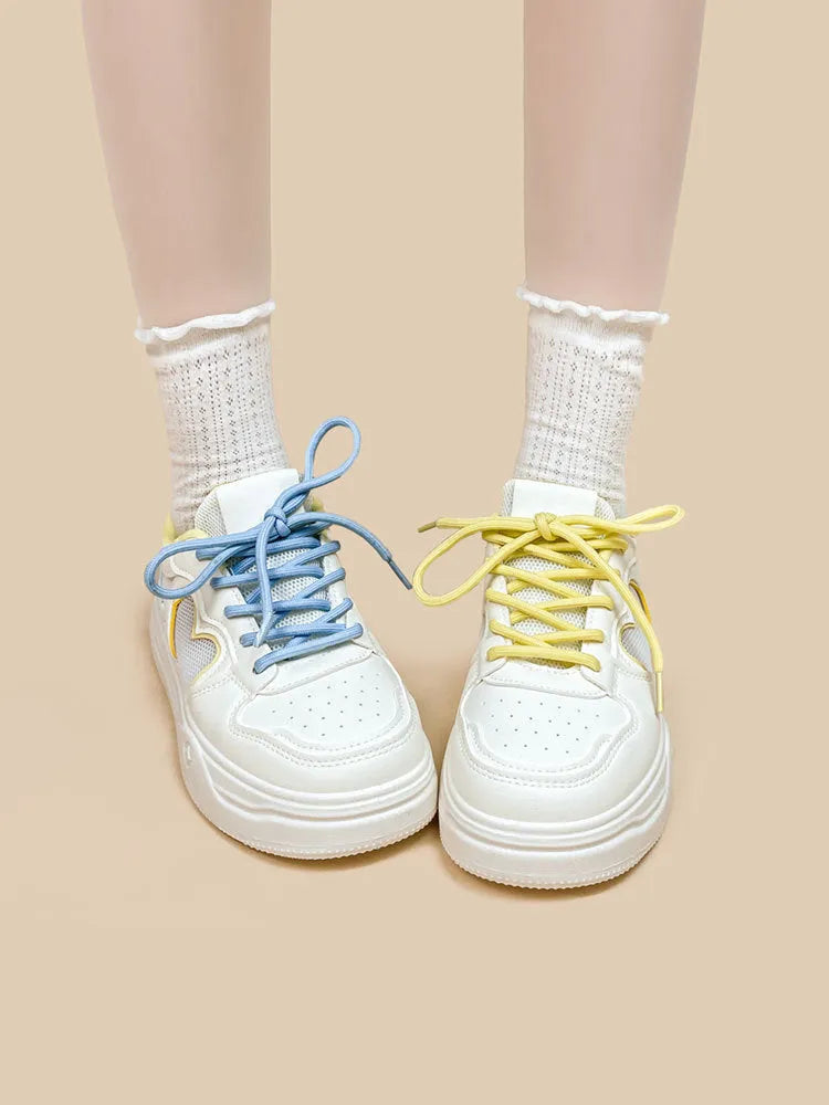 Korean summer mesh sneakers in Meow Rabbit Sea Salt Cheese colour with cross straps
