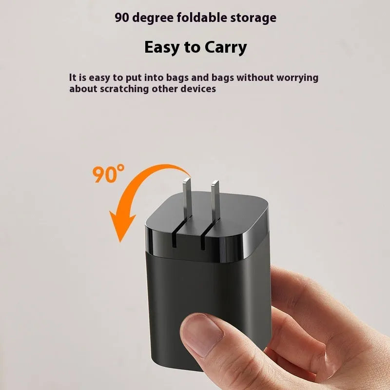65W black telescopic Type-C PD fast charger with retracted cable, suitable for CN and EU models
