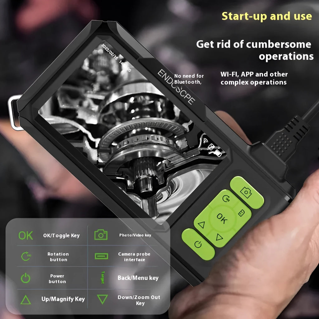 43-inch IPS screen HD 1080p industrial endoscope with 8mm lens and 5m hard wire for car engine inspection