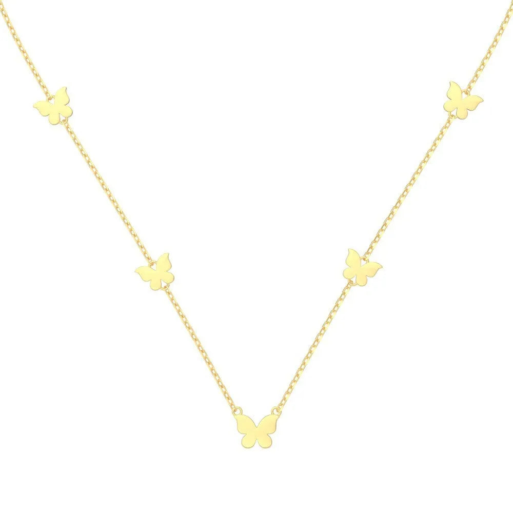 925 silver butterfly stitching design gloss necklace on clavicle chain gold finish 8.3x9.7mm pendant