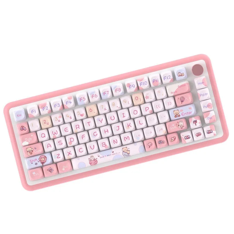 112-key five-sided sublimation Moa profile PBT mechanical keyboard keycap set in sweet cotton candy colour, boxed