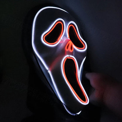 Halloween Scary Skull LED Glowing Screaming Mask with white shell and ice blue lighting