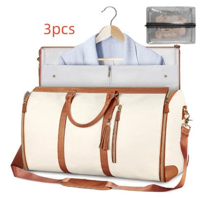 Spacious Travel Duffle Bag: Versatile Women's Handbag with Foldable Suit Compartment and Waterproof Design