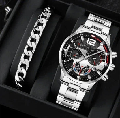 Stylish men's stainless steel quartz watch with adjustable bracelet set in various color combinations