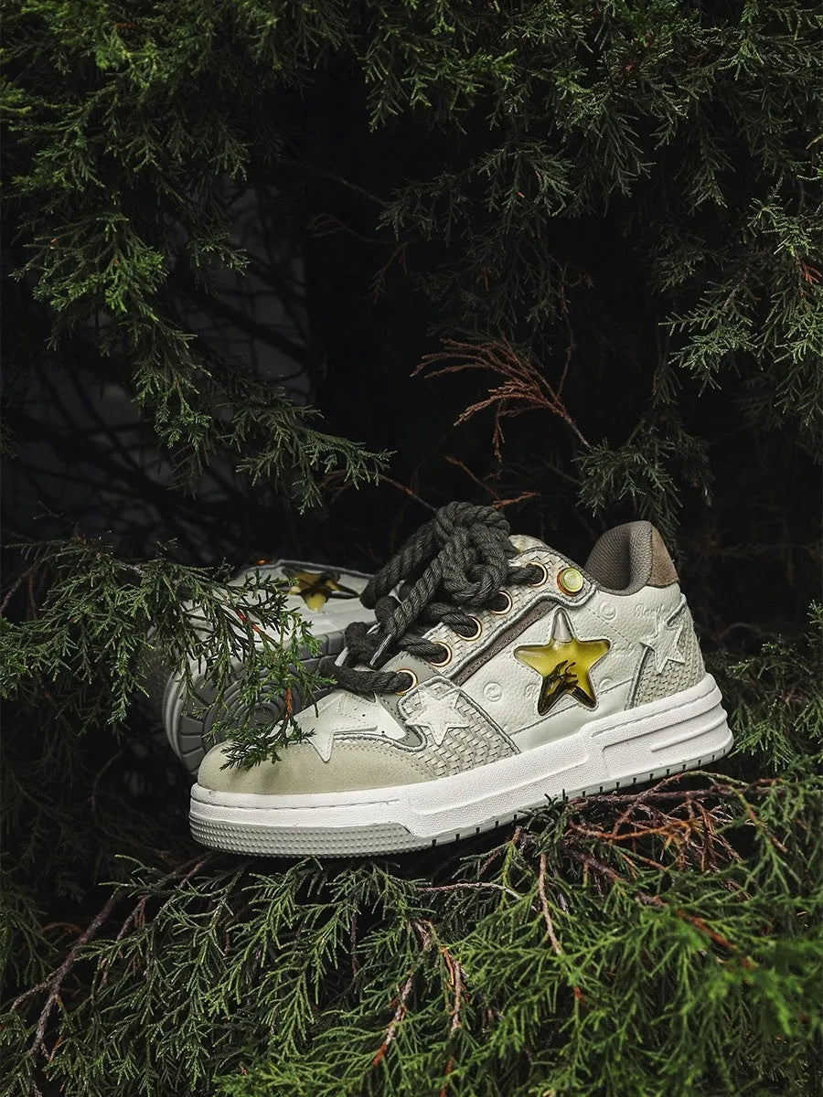 West Lake dragon well tea coloured leather platform running shoes with 3cm heel and lace-up front