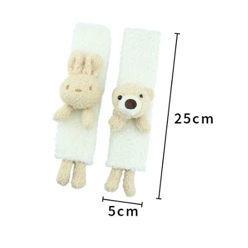 Cartoon plush lamb wool car seat belt shoulder protector in rabbit, bear, or rabbit+bear design.