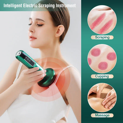 A versatile electric vacuum cupping massager with 12 suction levels, infrared heating, and portable wireless design for holistic self-care at home.