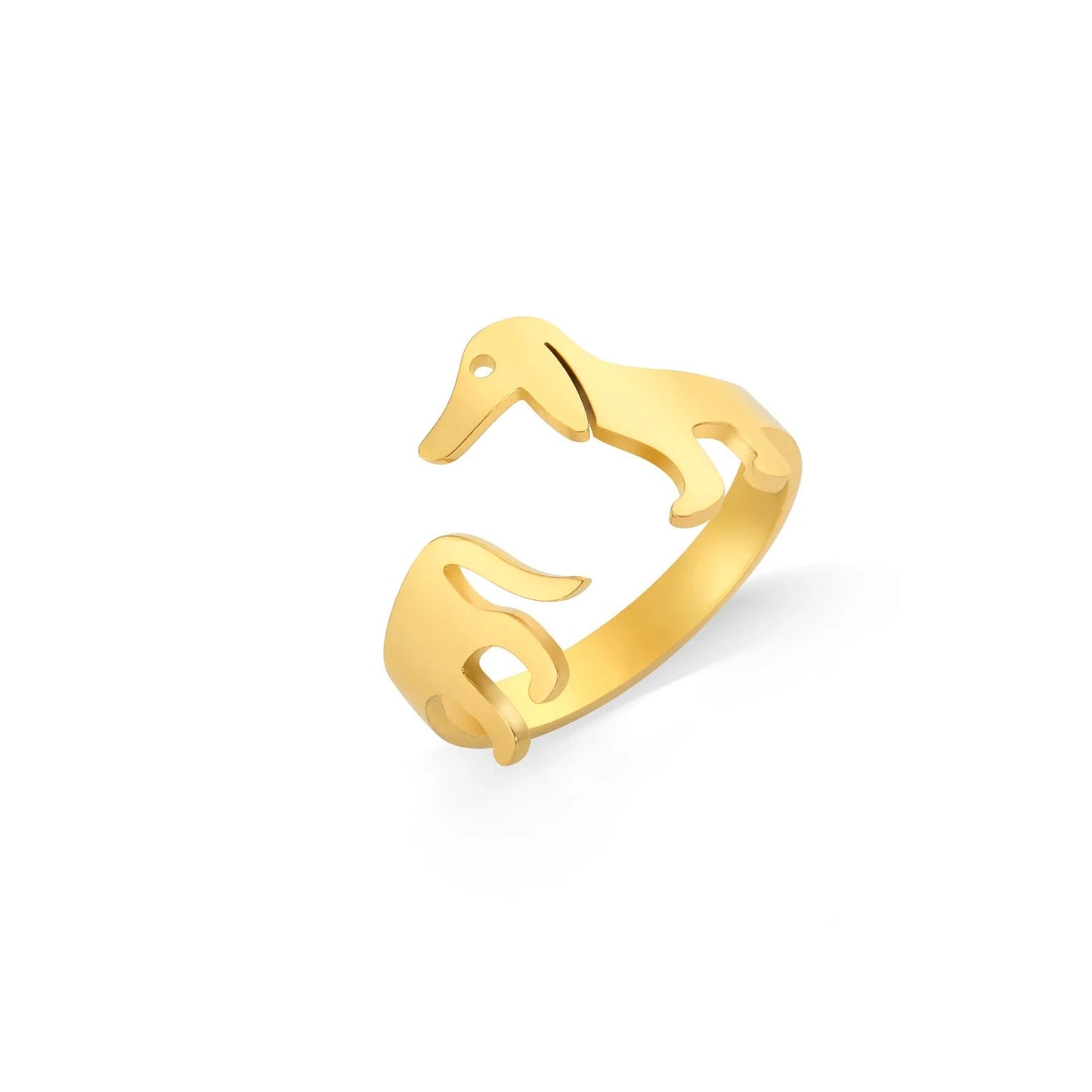 Adjustable titanium steel sausage dog ring in steel and gold finishes