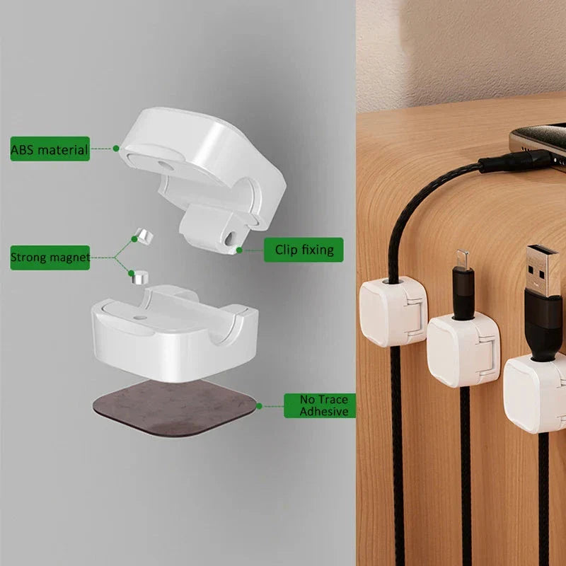 Magnetic cable clips for under desk cable management, adjustable cord holders to organize wires and keep workspace tidy