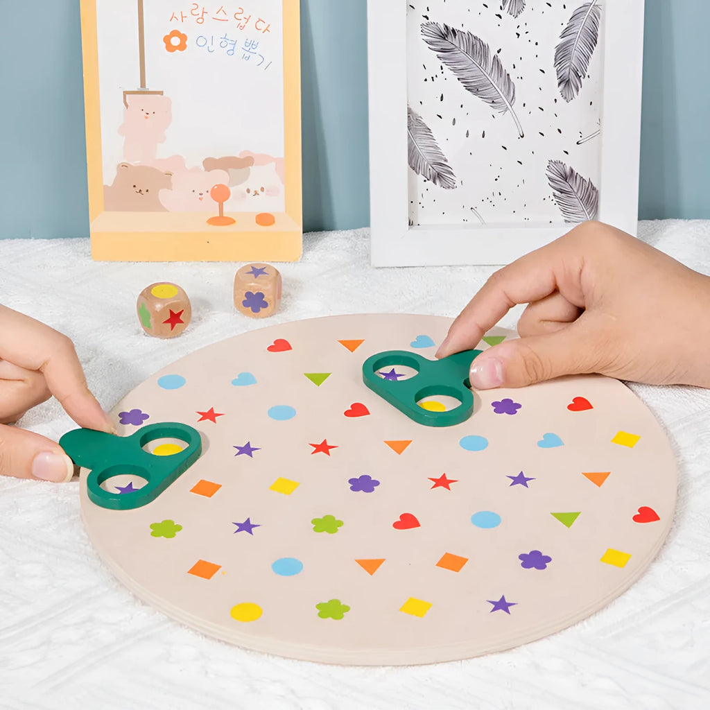 Wooden board game with shape matching pieces, colour box packaging, 32x30x4 cm, for children 4-6 years