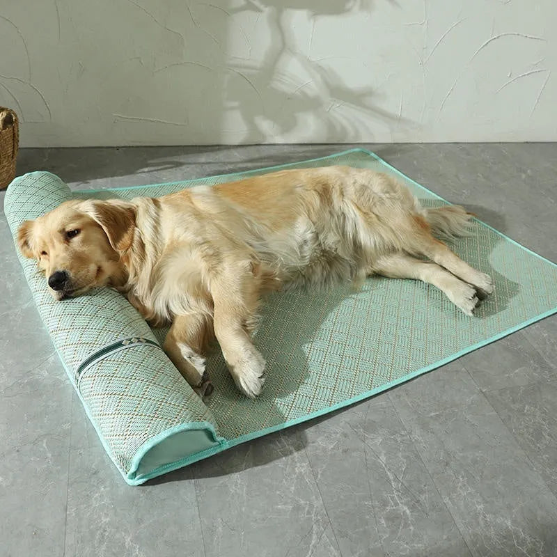 Large dog mat in Golden Green for summer kennel use, XL size 80x65x7cm