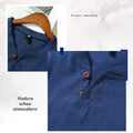Cotton blend men's long sleeve V-neck casual beach shirt in blue with British style