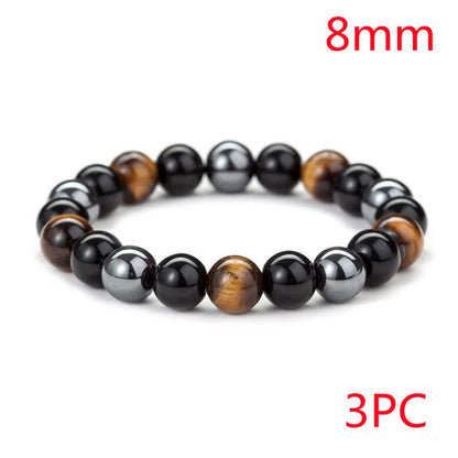 Hand-woven tiger eye stone bracelet in natural colours, showcasing unique texture and geometric design.