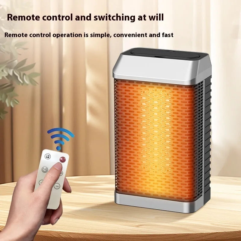 Black remote control desktop heater with shaking head function and digital controls