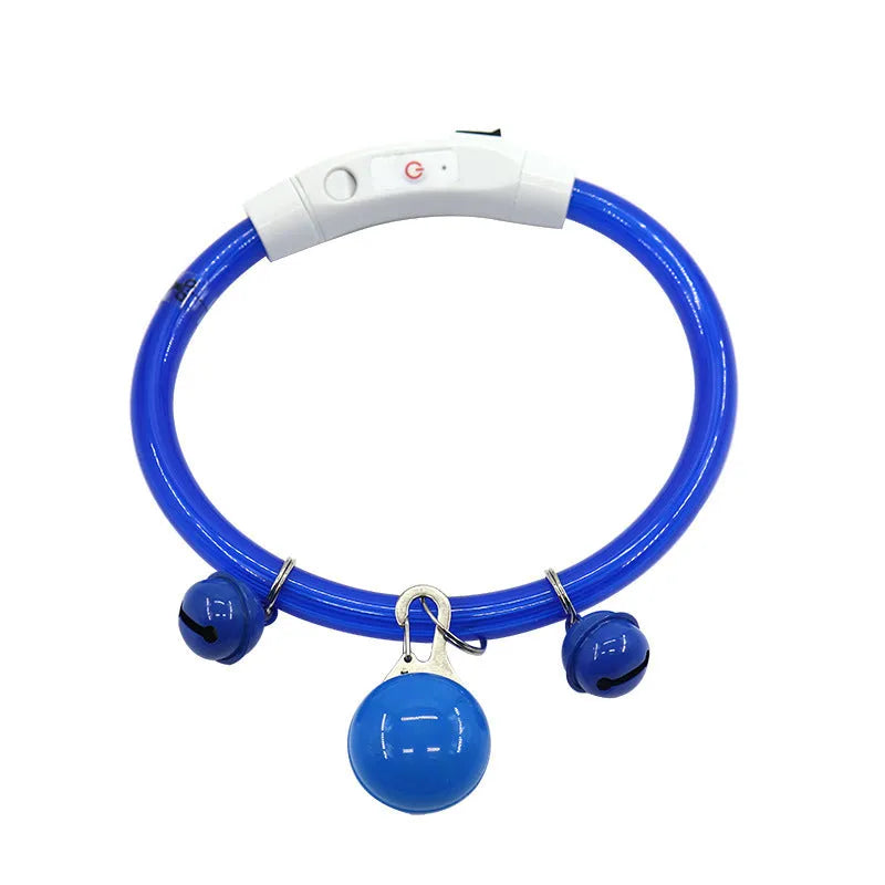 Monochrome luminous PVC dog collar available in blue green orange pink red white yellow colour options for walking