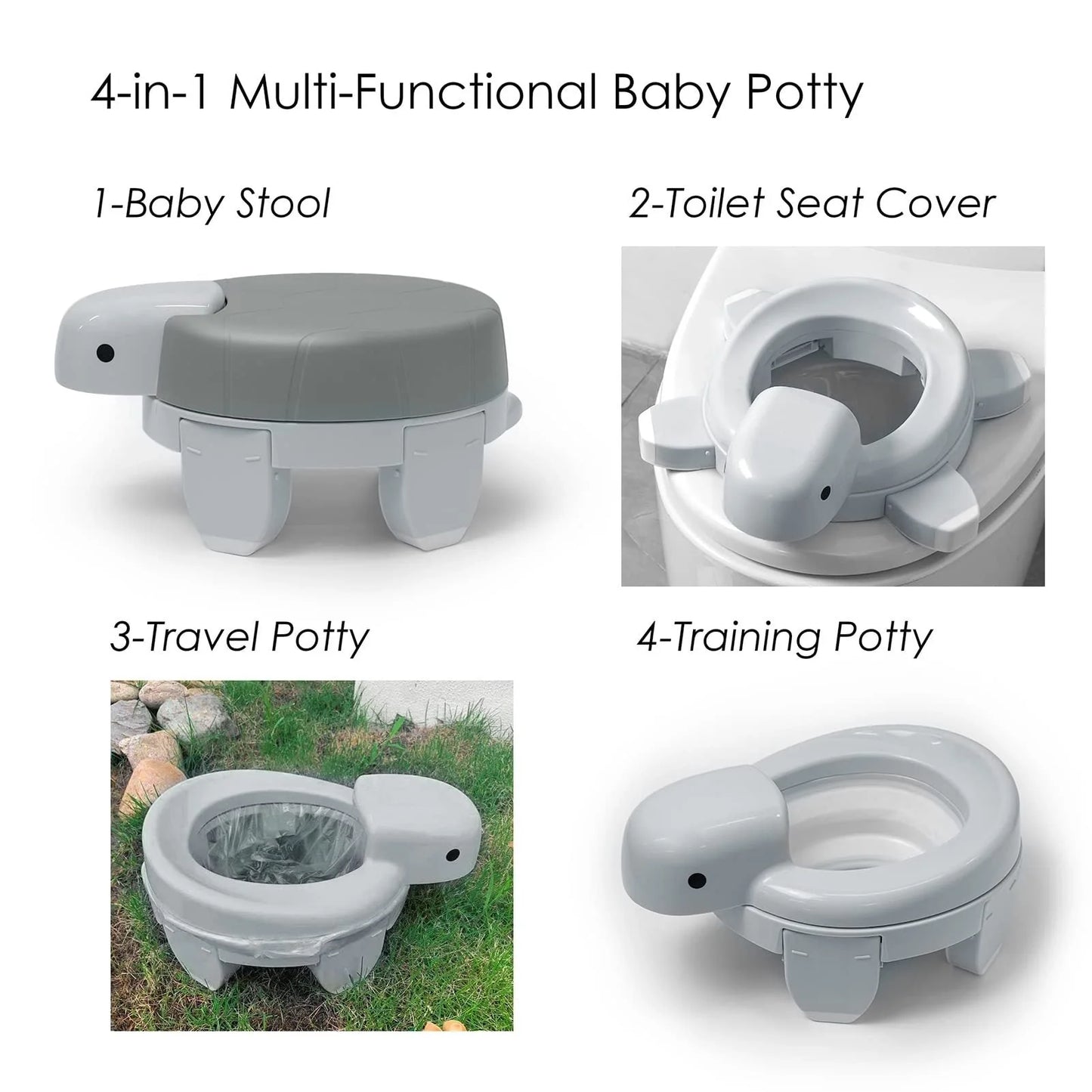 Children's portable folding training toilet with cute turtle design, ideal for potty training at home or on the go.