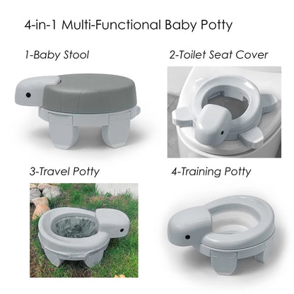 Children's portable folding training toilet with cute turtle design, ideal for potty training at home or on the go.