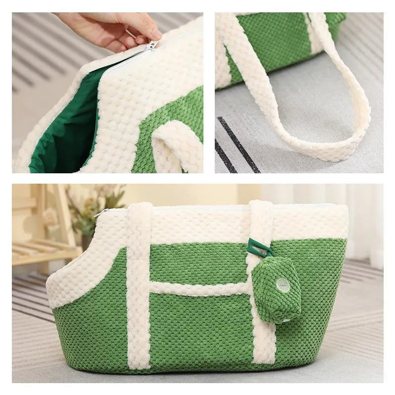 Shoulder cat bag with cartoon pattern in three colour options for small pet transport