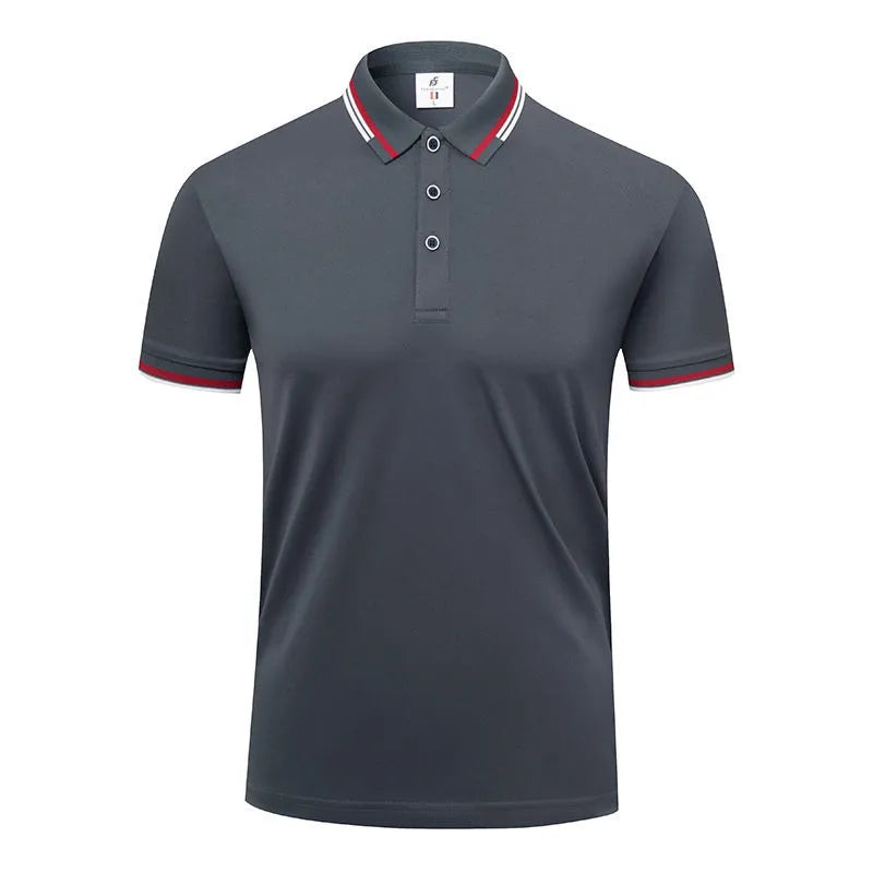 190g ice cotton lapel short sleeve men's top in bean green, front view