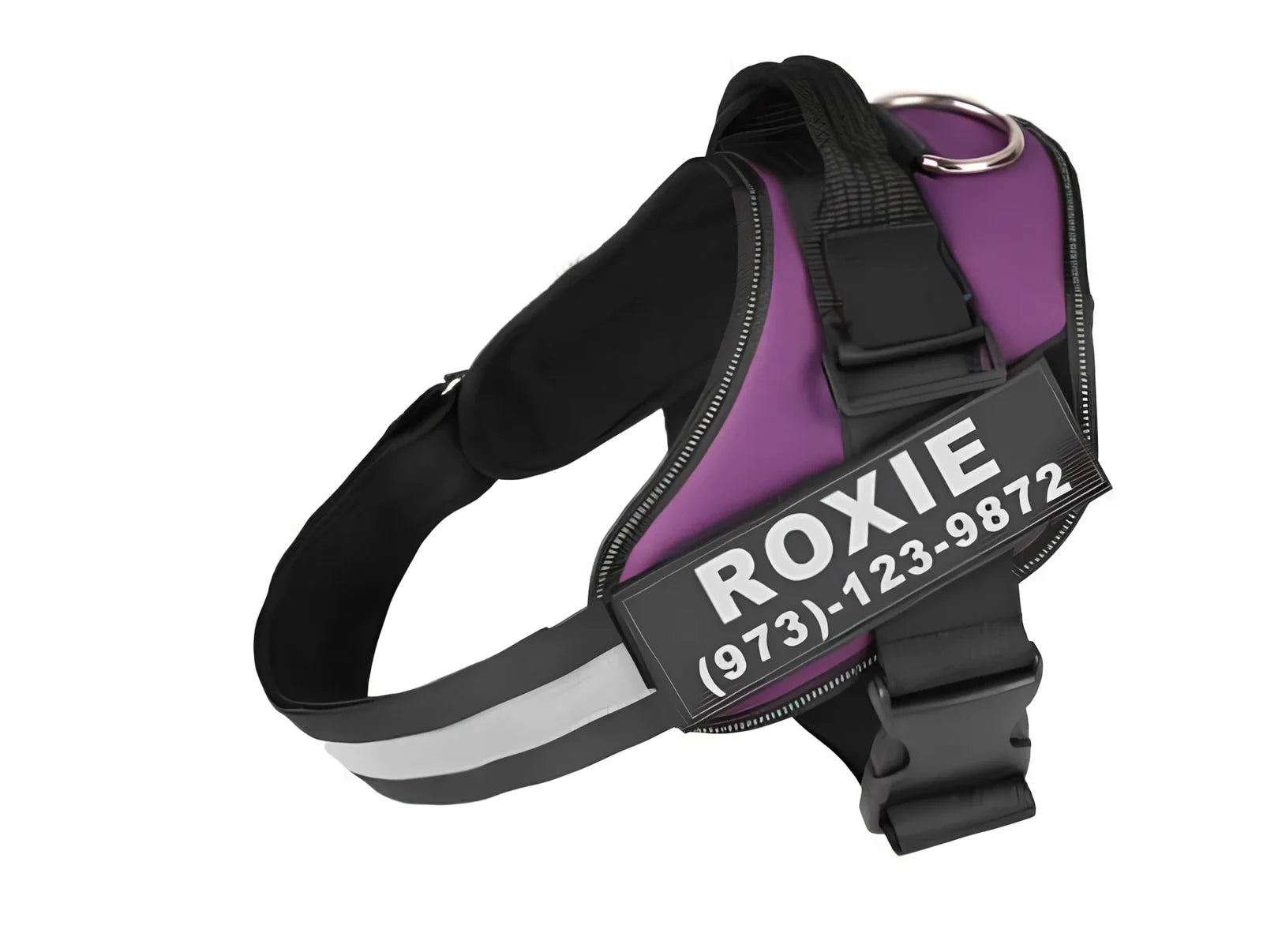 Custom black adjustable no-pull dog harness with reflective straps and D-ring, fits 25-120cm bust for small to large breeds