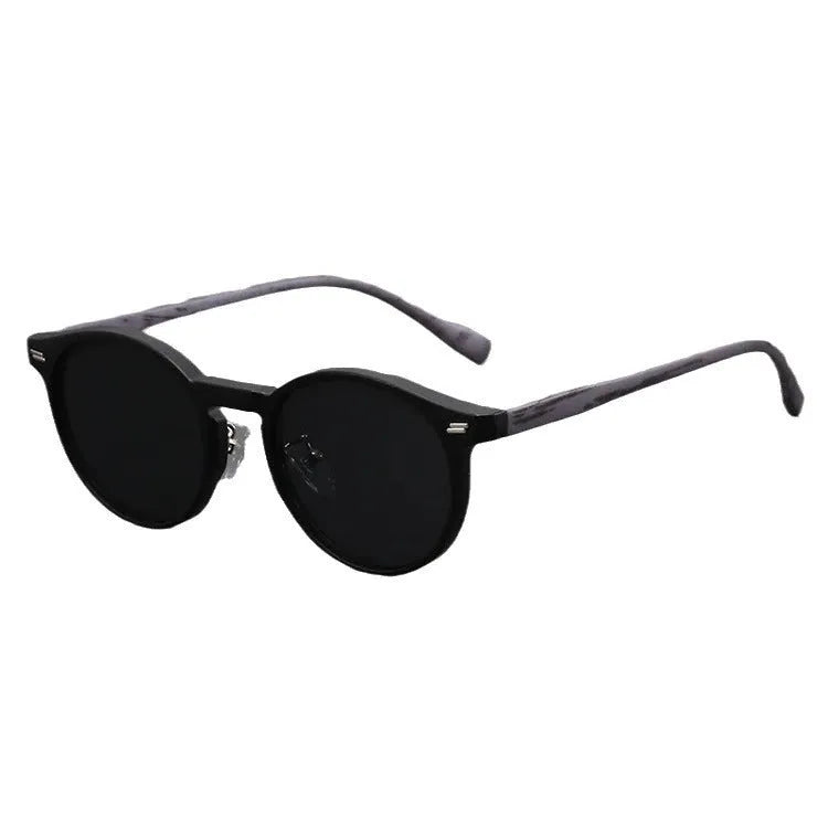 Retro style frosted round rim sunglasses shown in leopard print and grey colour options.