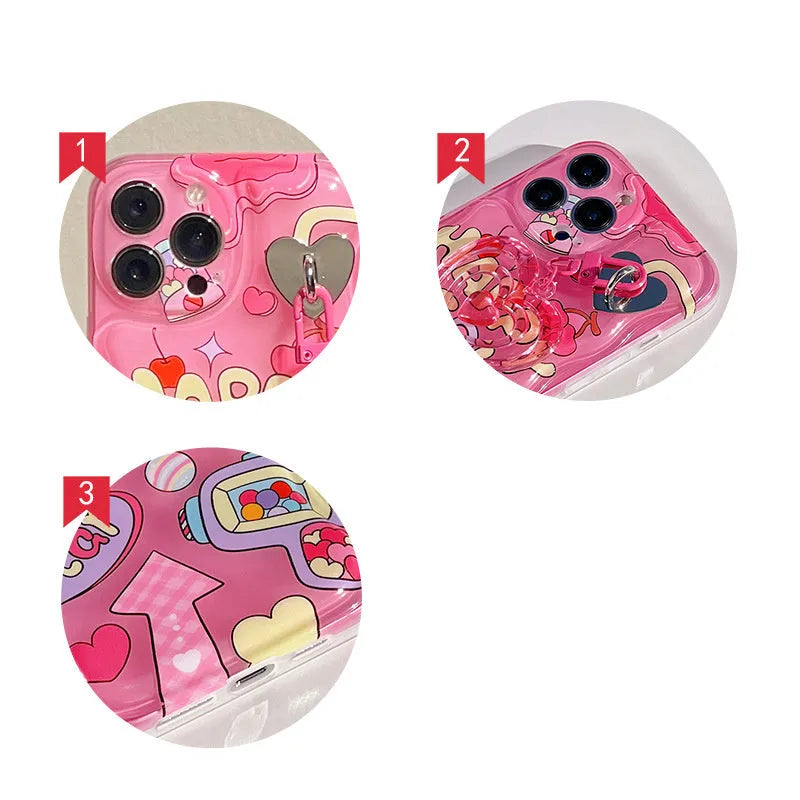 Pink TPU phone case with Spice Girl graffiti design and love pendant for iPhone