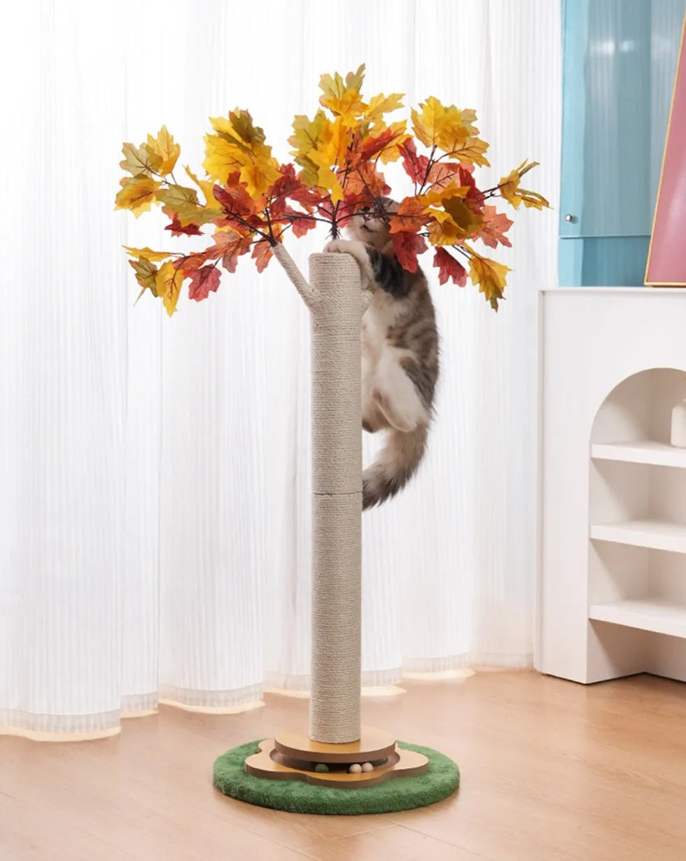 Sisal cat climbing frame maple leaf design with branches for claw scratching without debris