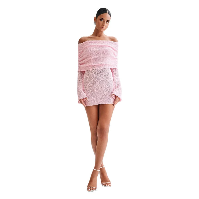 Women's knitted boat neck dress in various colours for spring summer fashion